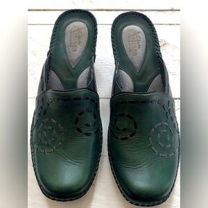 Clark’s Artisan Green Leather Clogs